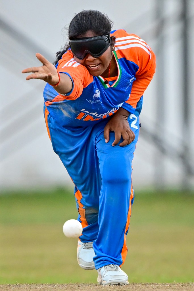 India's Anu Kumari delivers the ball during the Women's Blind Twenty20 World Cup match between India and Pakistan.