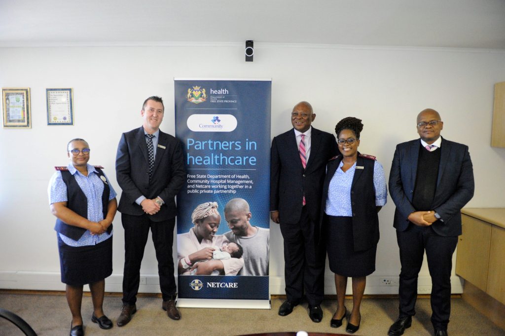 Sr Ncumisa Mbambani, Dr Erich Bock, Joe Madungandaba, Sr Beatrice Soyingwa, and Phuti Kgare (Netcare legal).