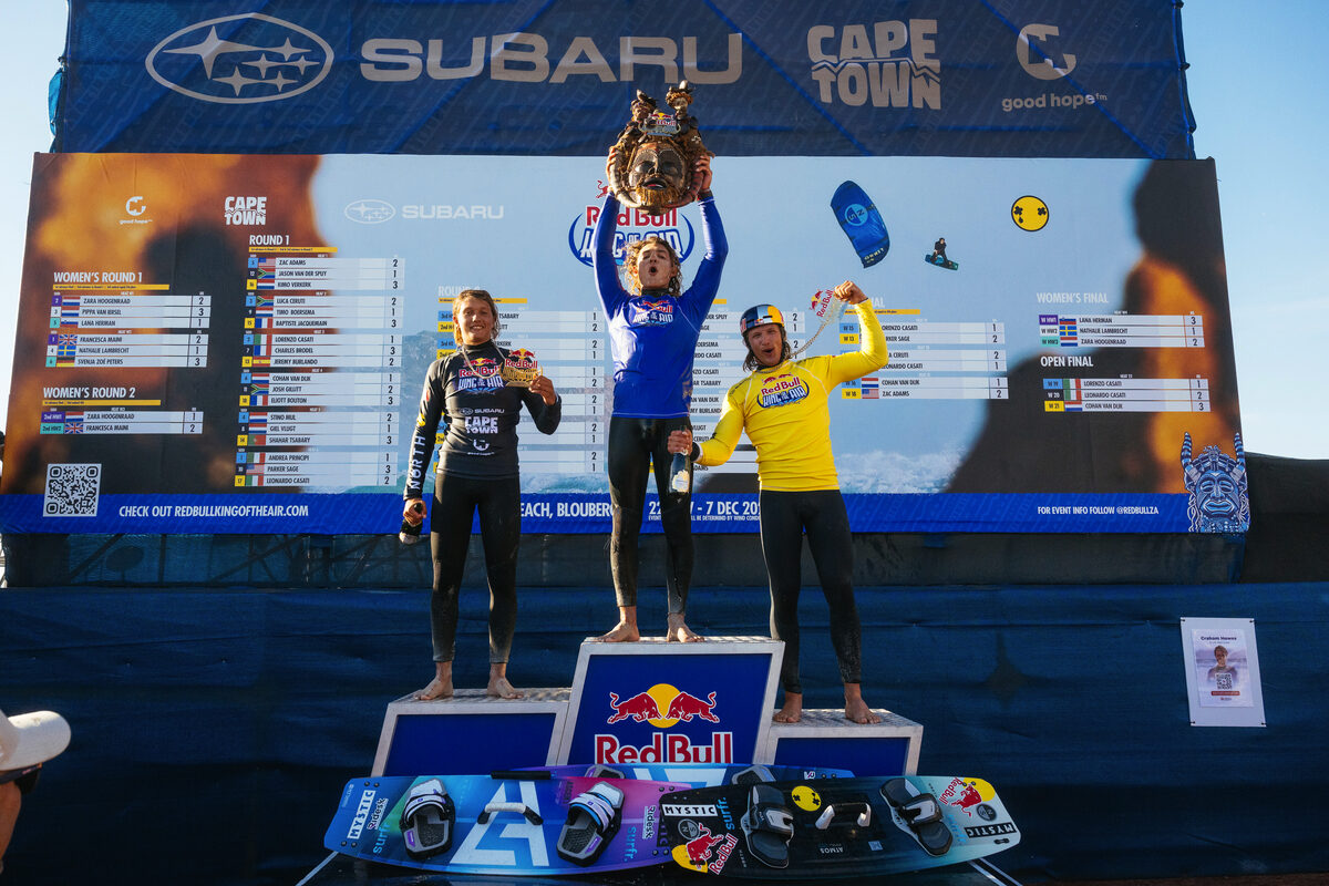 Leonardo Casati, Lorenzo Casati and Cohan van Dijk celebrate during day 3 at Red Bull King Of The Air. PHOTOS: Wayne Reiche / Red Bull Content Pool