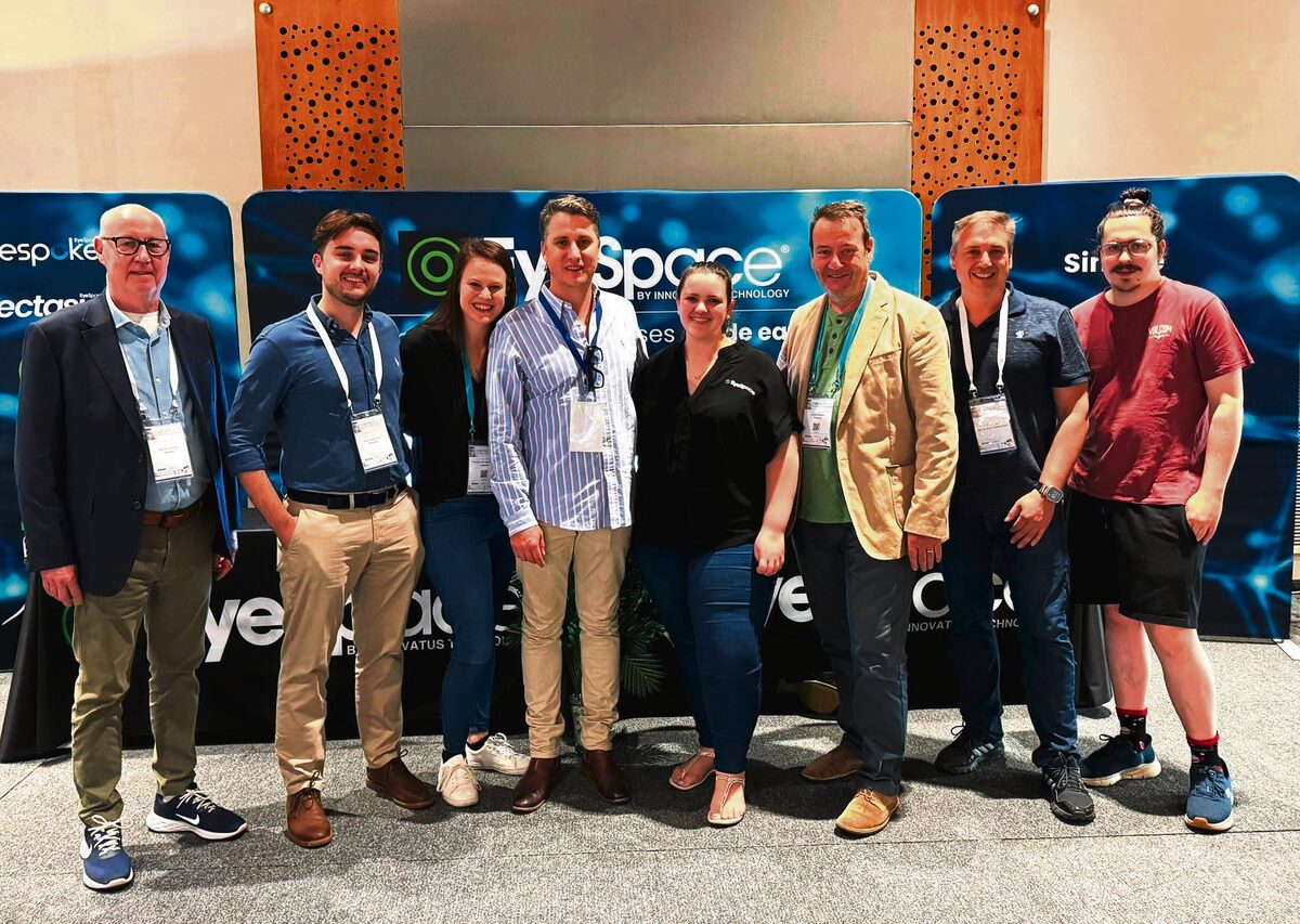 At the opening were (from left) Martin Conway (Contamac), Ross Gallacher (Contamac), Mariska van den Heever (EyeSpace), Lachie Hoy (managing director: EyeSpace). Corne Bouwer (EyeSpace), David Golden (Schneider), Charl Laäs (manufacturing director: EyeSpace) and Hayden Browne (EyeSpace).