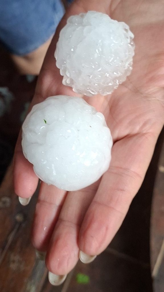 Karin du Plessis van Harmony in Virginia het skade aan haar voertuig ná die hael wat daar geval het op 1 Desember.