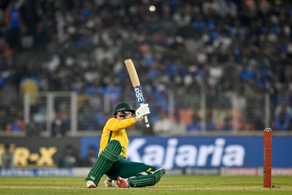 Marco Jansen briefly threatened with two sixes off Chakaravarthy before Bumrah removed him for 14, caught behind by Samson.
