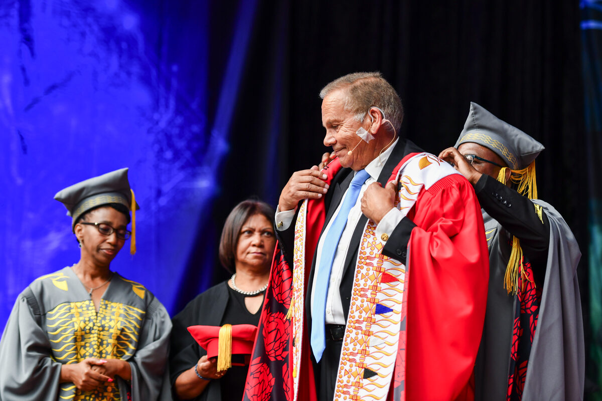 Prof Brian Figaji during the robing ceremony as he takes an oath as Cape Peninsula University of Technology's new Chancellor, promising active engagement and a focus on developing ethical leaders for South Africa's future.