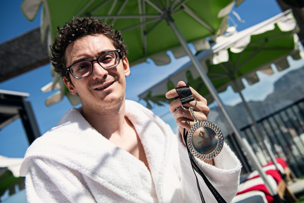 Fabiano Caruana (USA) with his silver medal.