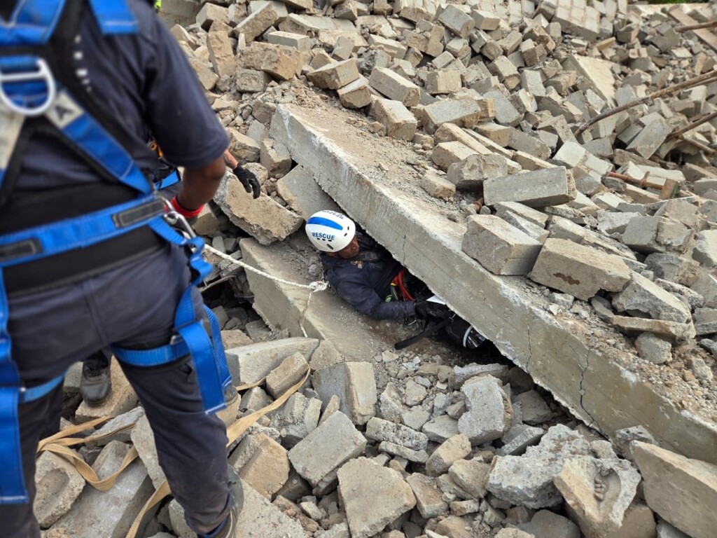 Thick, reinforced concrete slabs block access to those trapped below. PHOTO: Arrive Alive