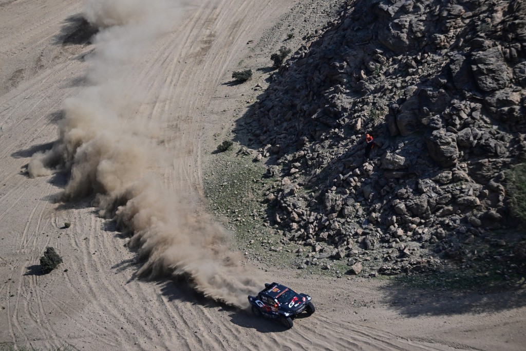 South African driver Saood Variawa and French co-driver Francois Cazalet compete in the Stage 1.