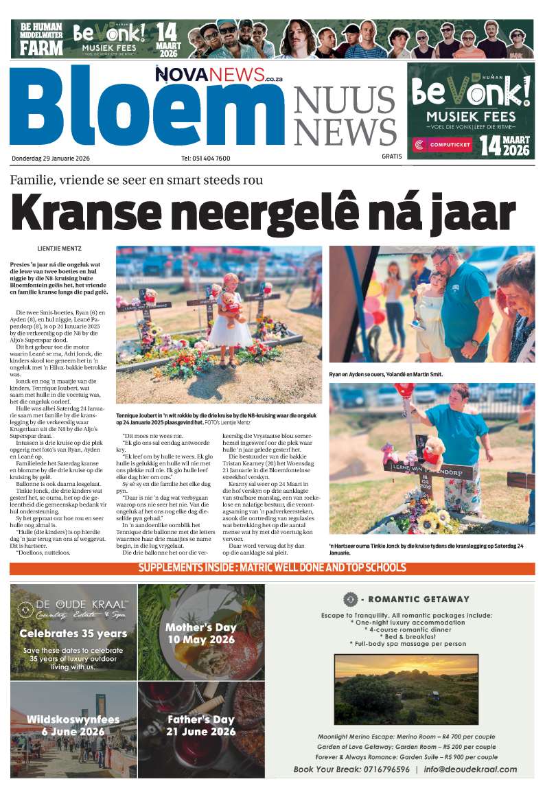Voorblad van BloemNuus van 29 Januarie 2026.