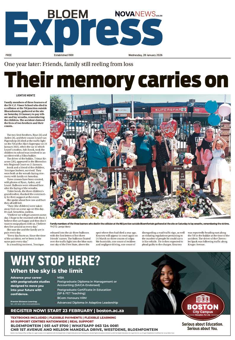 BloemExpress front page for 28 January 2026.