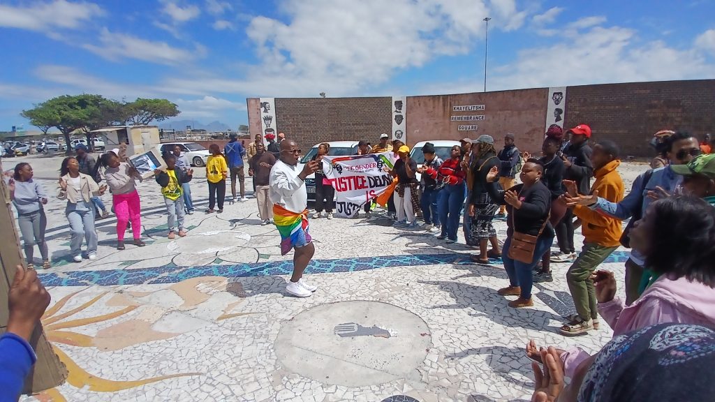 Members of LGBTQI+ community are chanting in front of Khayelitsha Magistrate's Court. PHOTO: UNATHI OBOSE