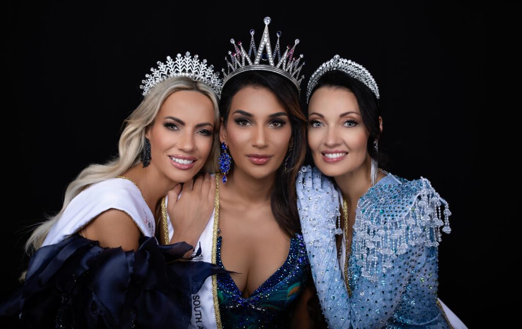 Verushka Singh (centre) became the first Indian Mrs South Africa when she was crowned in November last year, flanked by First Princess Carika Bebb (left) and Second Princess Talitha Oosthuizen.
