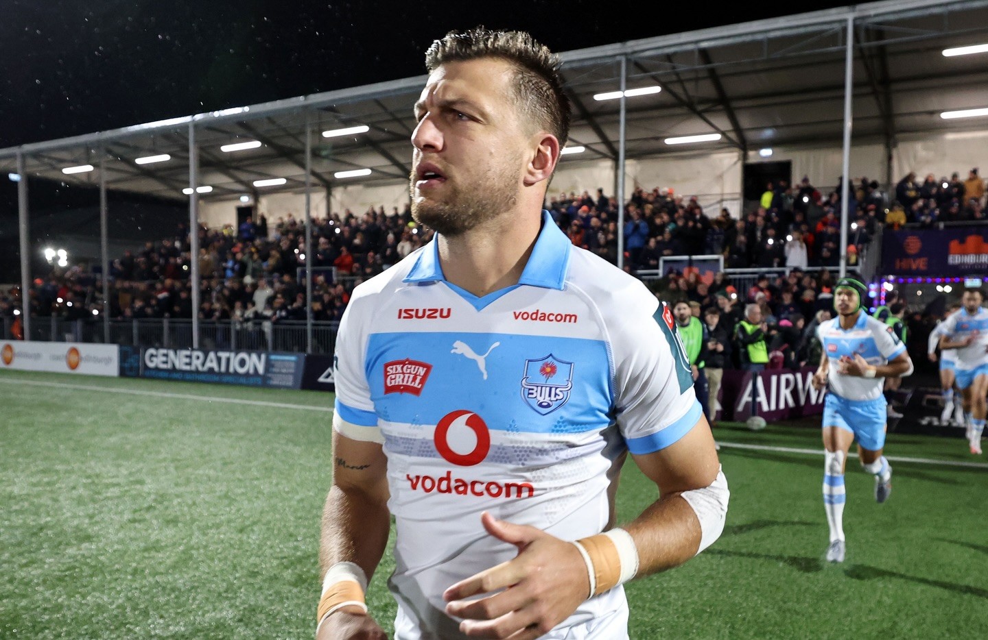 Handré Pollard, who scored the final points of th match running onto the field.