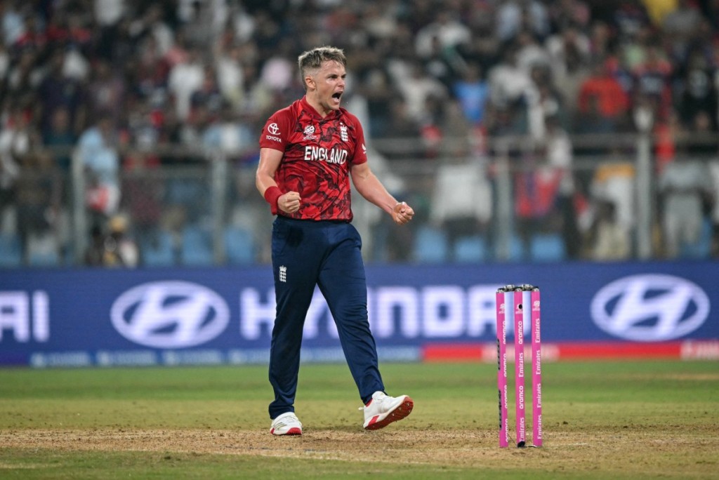 Sam Curran reacts after his team's win against Nepal 