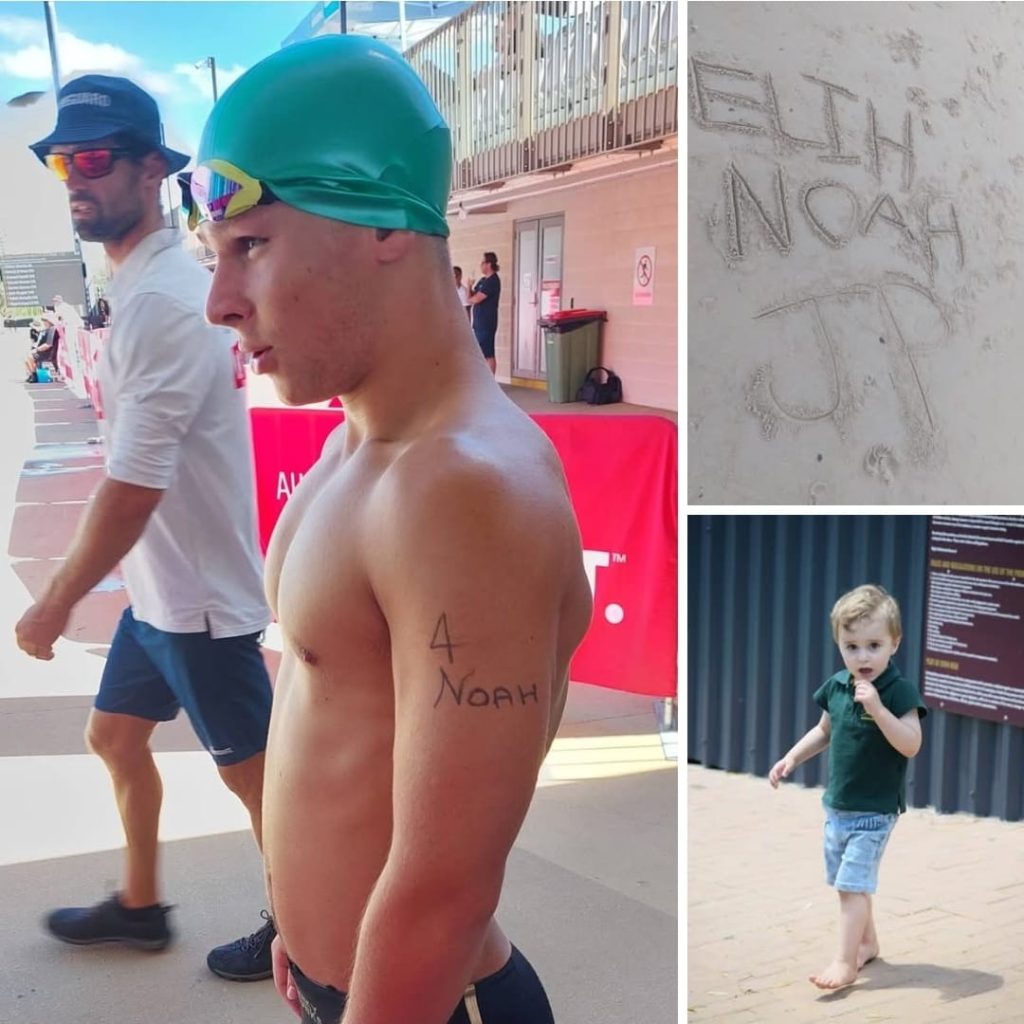 Bloemfontein swimmer Elih Lawrence (left) competed at an international event in Australia and dedicated it to little Noah Hewetson.