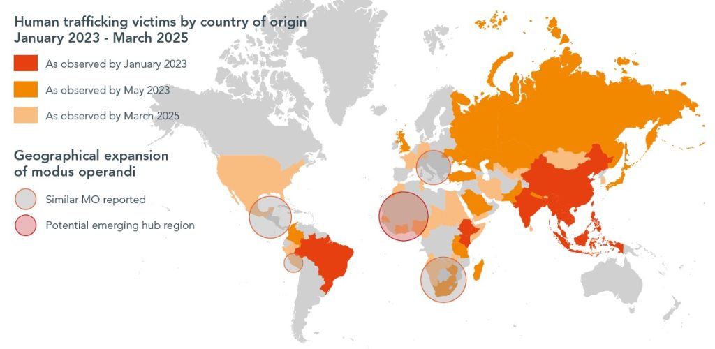 Human trafficking-fueled scam centres have expanded their global footprint, according to Interpol.