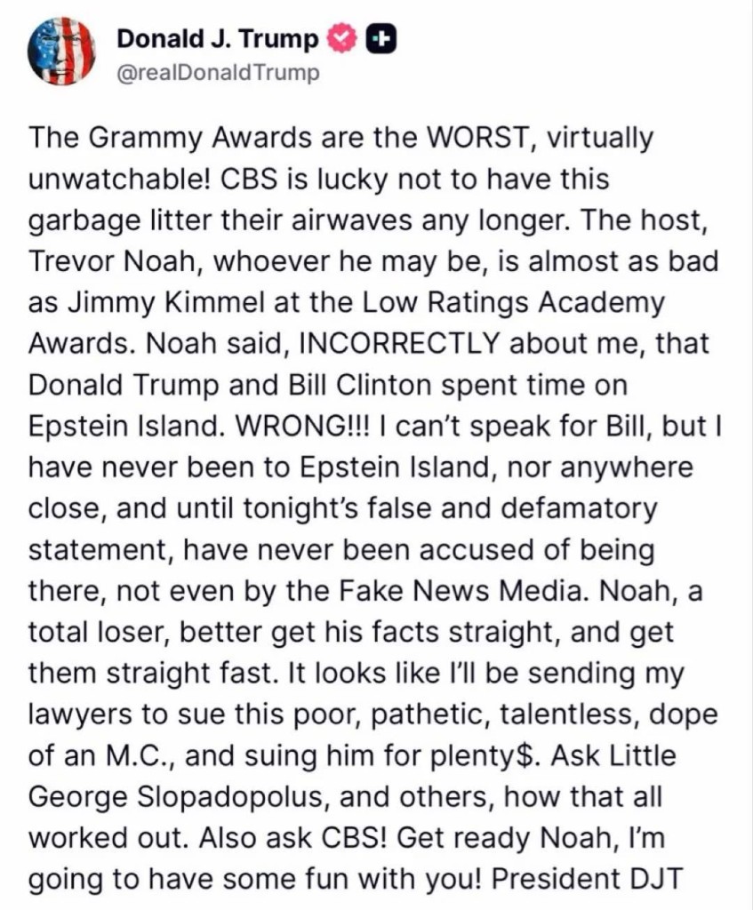 Trump clapped back at Noah on the social media platform Truth Social.