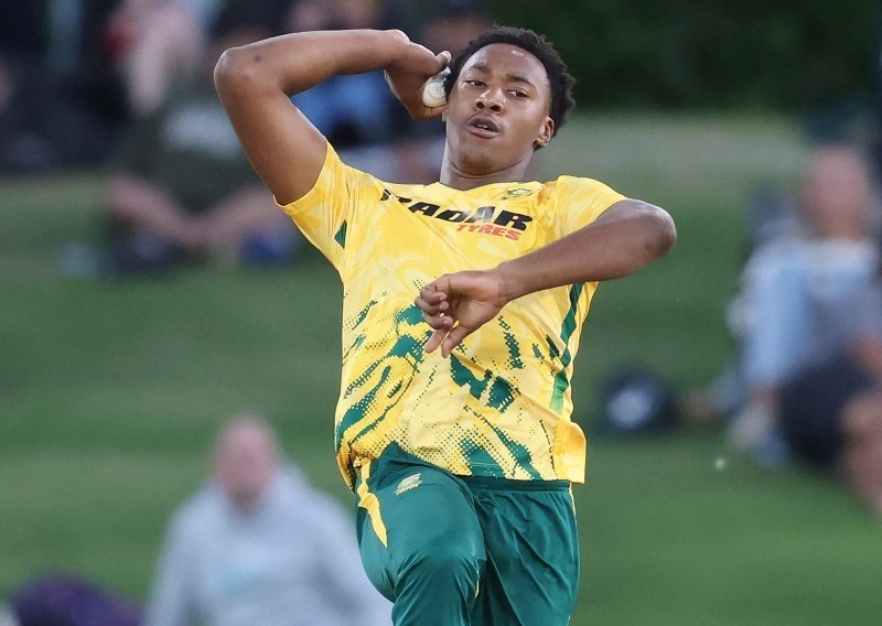 Nqobani Mokoena bowls during the first Twenty20 international cricket match between New Zealand and South Africa