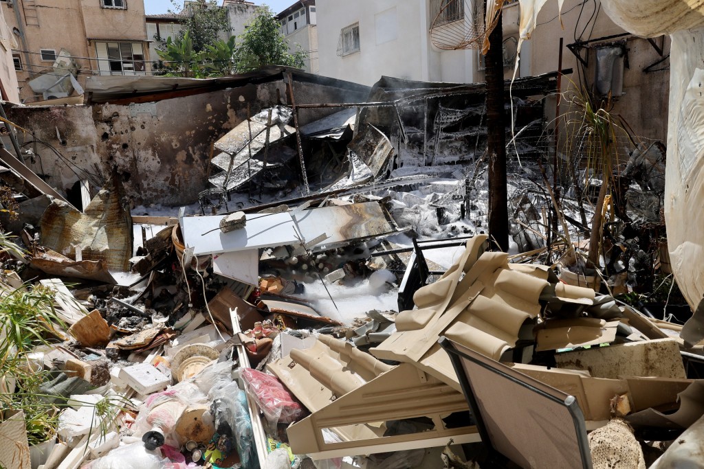 A residential neighbourhood in the Petah Tikva area following missile strikes on March 22, 2026.