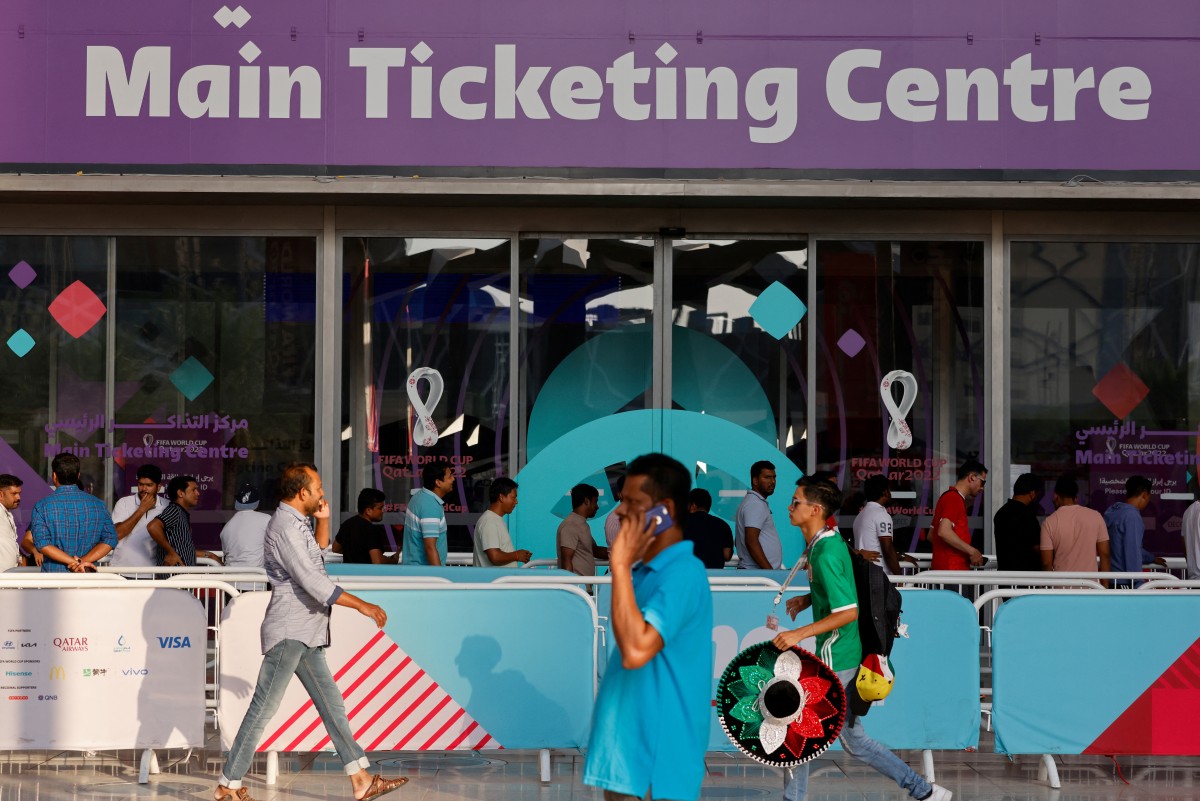 Football fans line up outside the Main Ticketing Centre to try to get match tickets on November 18, 2022 in Doha, Qatar, ahead of the Qatar 2022 World Cup football tournament.