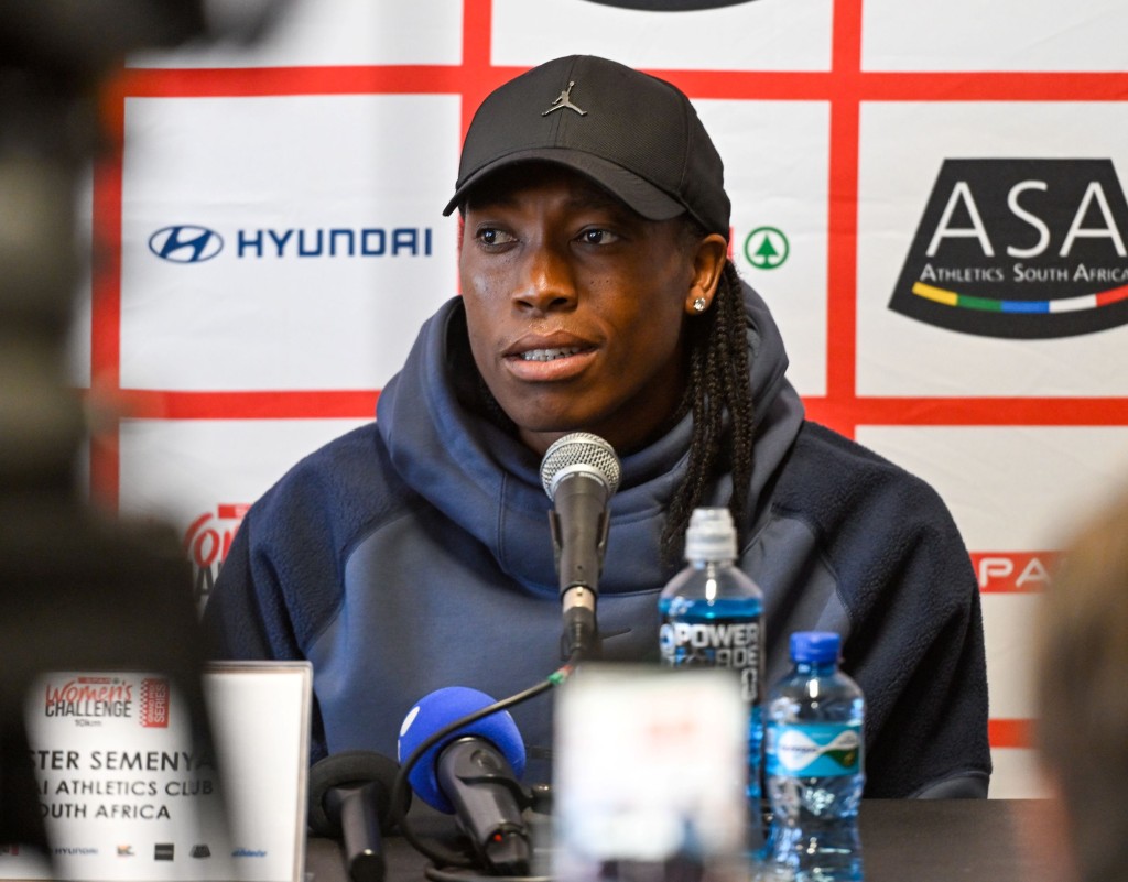 Caster Semenya during a post-race media conference.