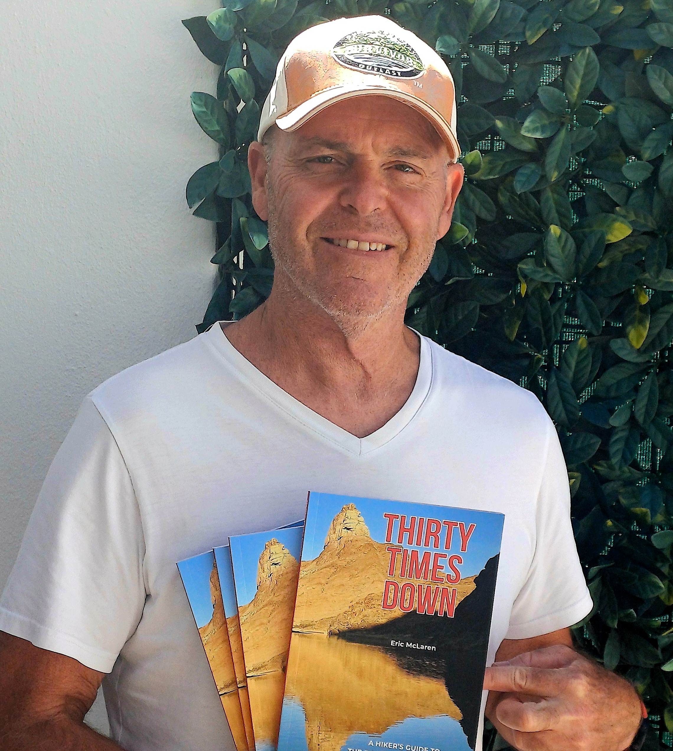 Eric McLaren with his guide book Thirty Times Down: A Hiker’s Guide to the Fish River Canyon Trail.