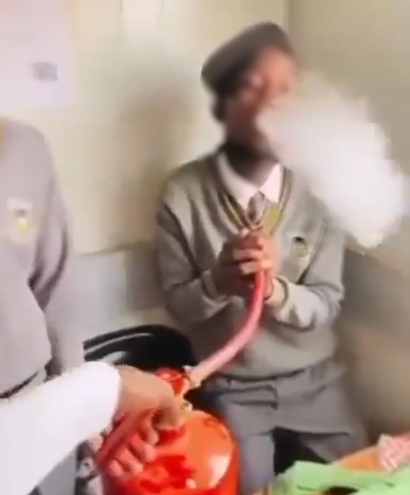A screengrab from a social media video shows the dangerous 'chuffing' trend among learners. 
