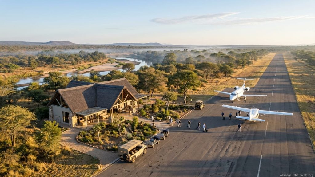 For travellers descending towards this unique airstrip, the safari begins long before touchdown.