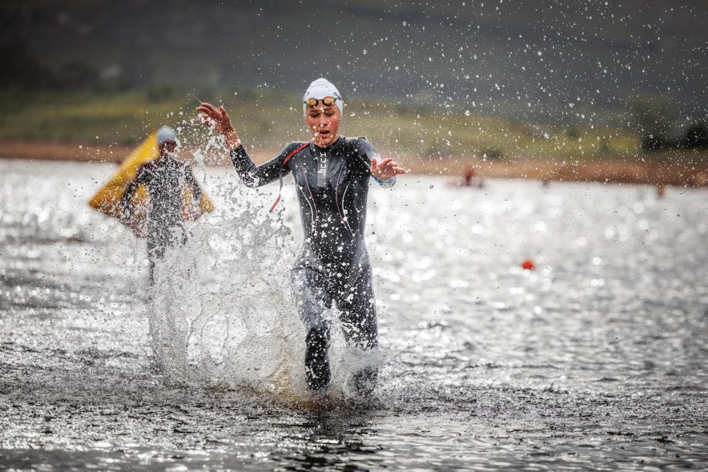 A competitors makes her way out of the Eikehof Dam. Photo: XTERRA South Africa