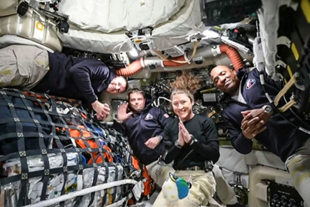 This screen grab from NASA's feed released on 3 April, shows the four Artemis II crew members.
