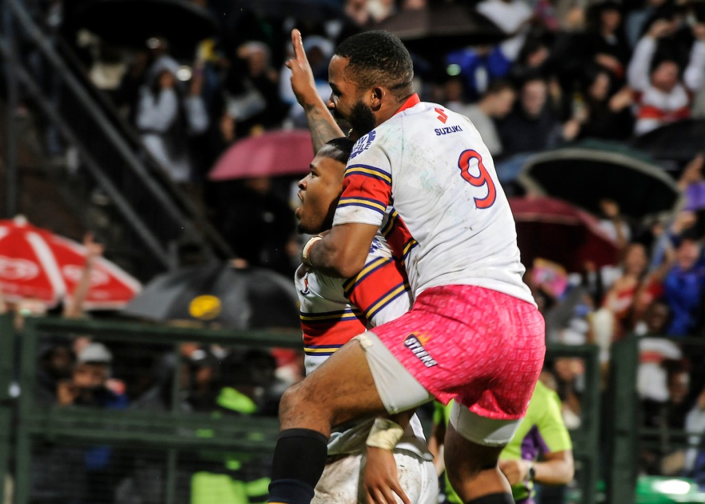 Andile Myeni celebrates in the Varsity Cup Finals