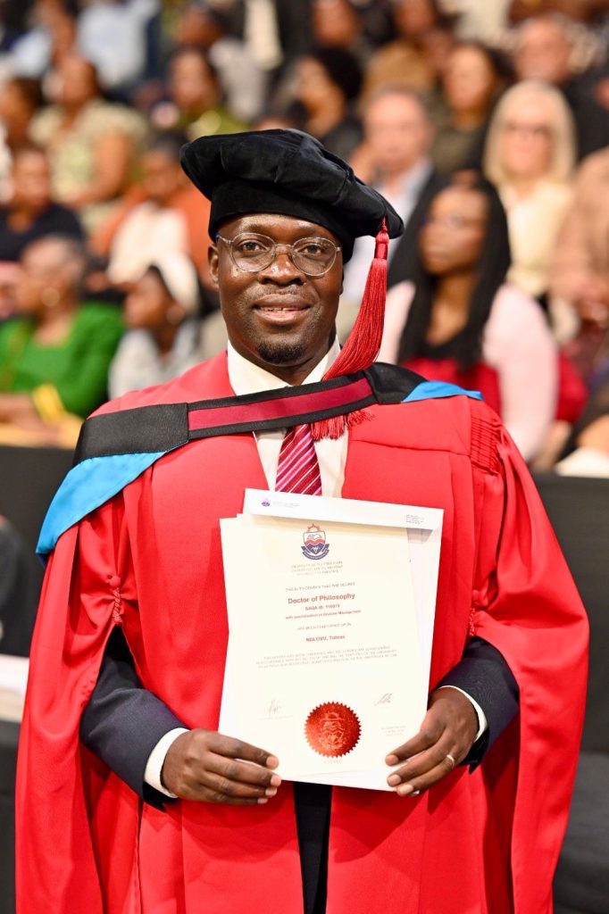 Adjust and persist: A stroke that affected the mobility of his left arm and leg, could not keep Dr Tobias Ndlovu from graduating with a PhD in Disaster Management from the Faculty of Natural and Agricultural Sciences.