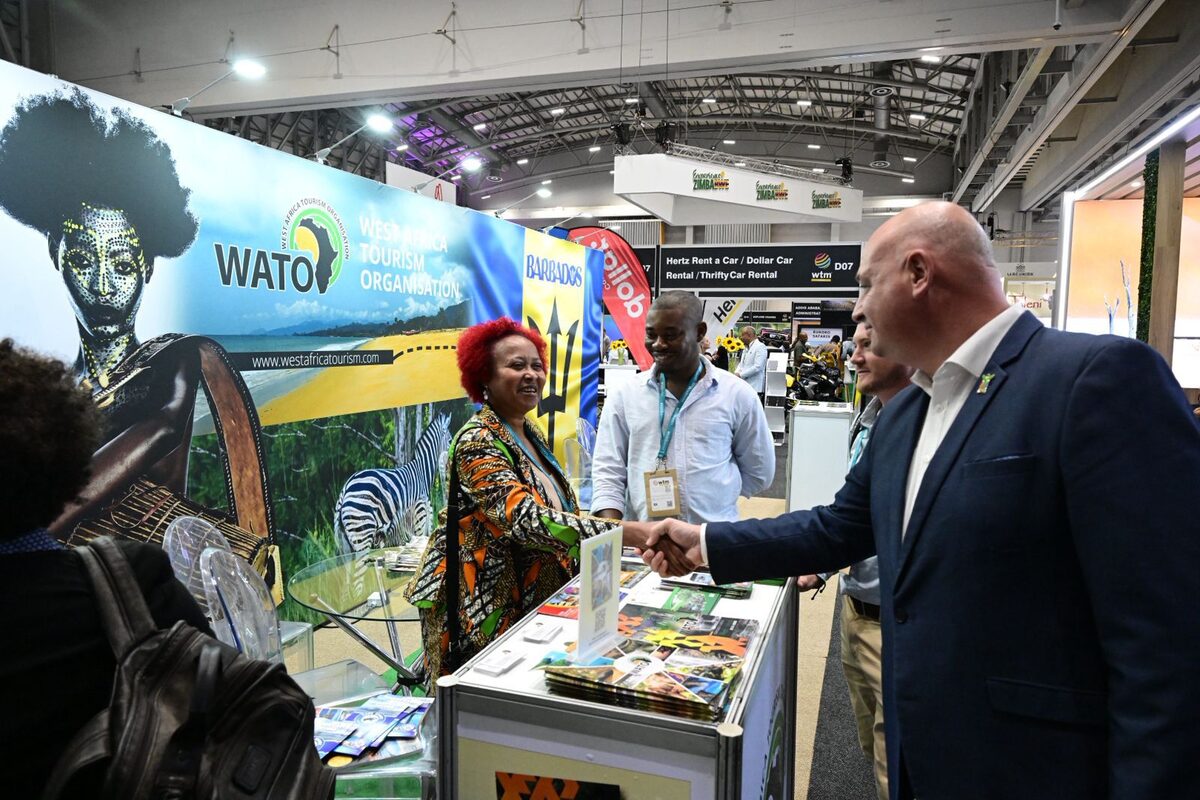City of Cape Town Mayco member for economic growth and tourism, James Vos greets a delegate from Barbados at the World Travel Market that got underway in Cape Town yesterday.