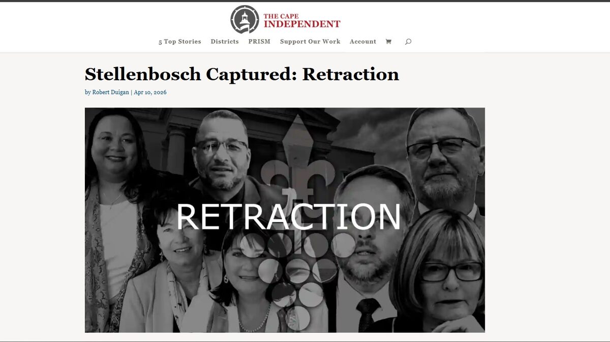 Online publication retracts article claiming corruption within the Stellenbosch Municipality