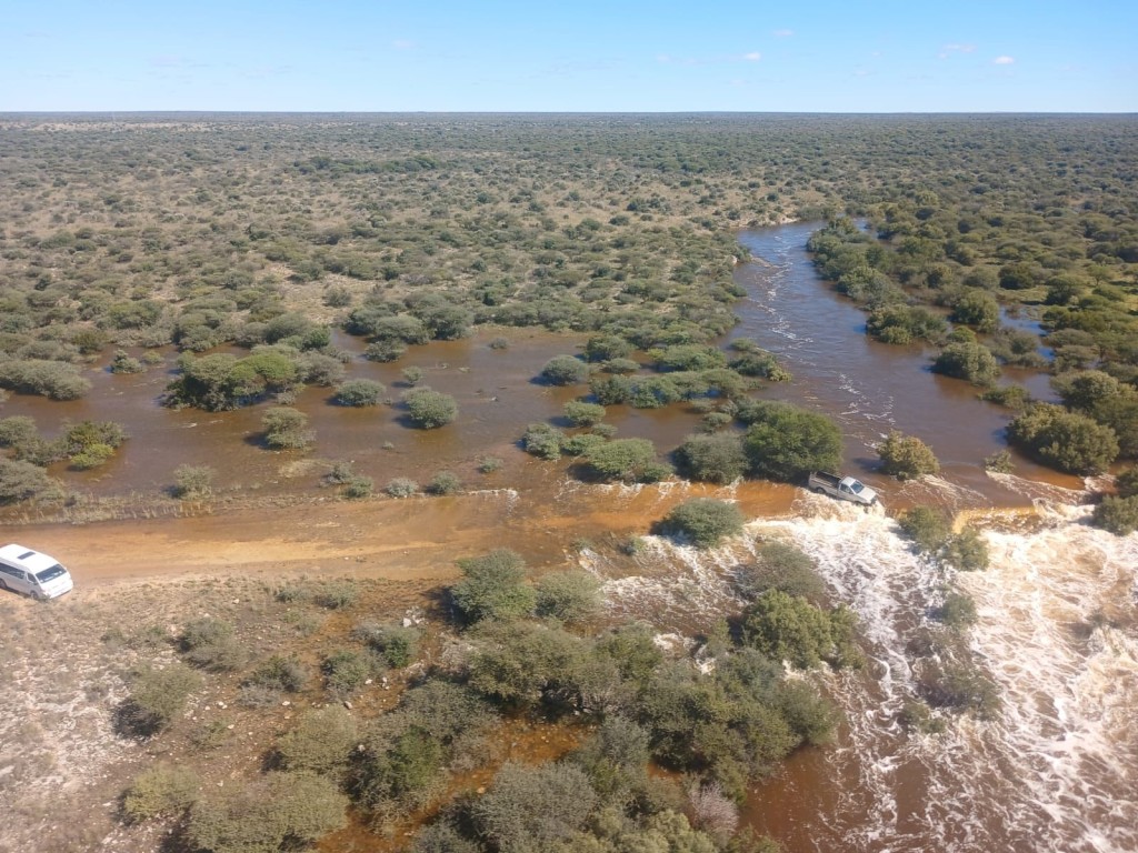 A flood scene in the North West Province.