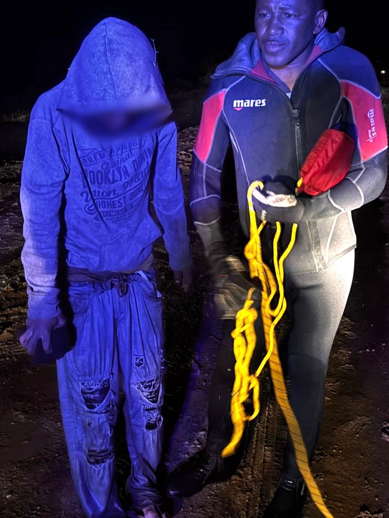 Sergeant Moletsane Alfred Moloi of Vryburg K9 Search and Rescue Unit after saving another life in Matlapaneng on Sunday afternoon, 3 May after being swept away by a stream.