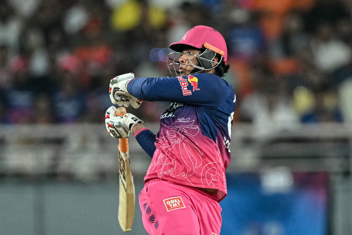 Vaibhav Sooryavanshi plays a shot during the 2026 IPL, T20 Eliminator match between Rajasthan Royals and Sunrisers Hyderabad.