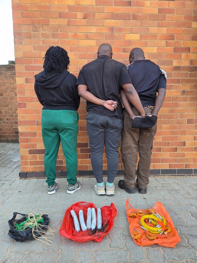Two men and a woman, aged 39, 41 and 46, were arrested near Quest filling station in the Virginia CBD on a charge of possession of explosives on Monday 18 May.