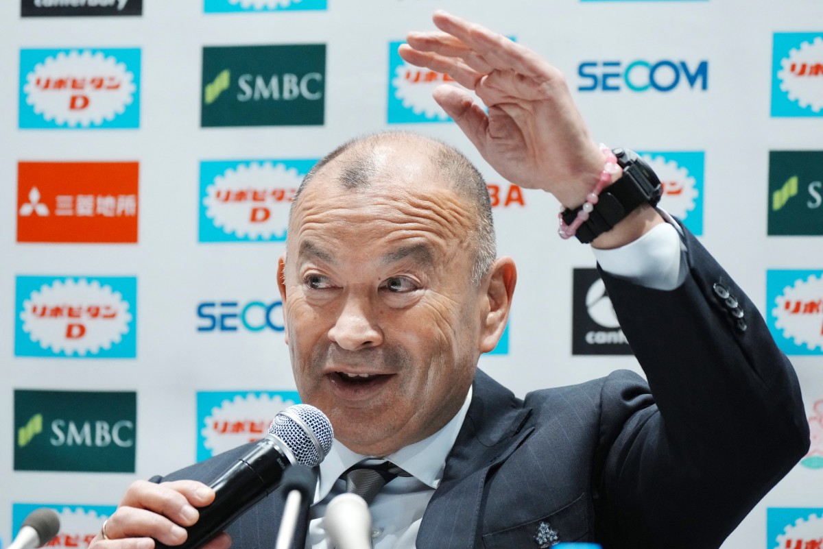 Japan rugby head coach Eddie Jones speaks during a press conference following the announcement of the pool draw schedule for the Men's Rugby World Cup 2027, in Tokyo on