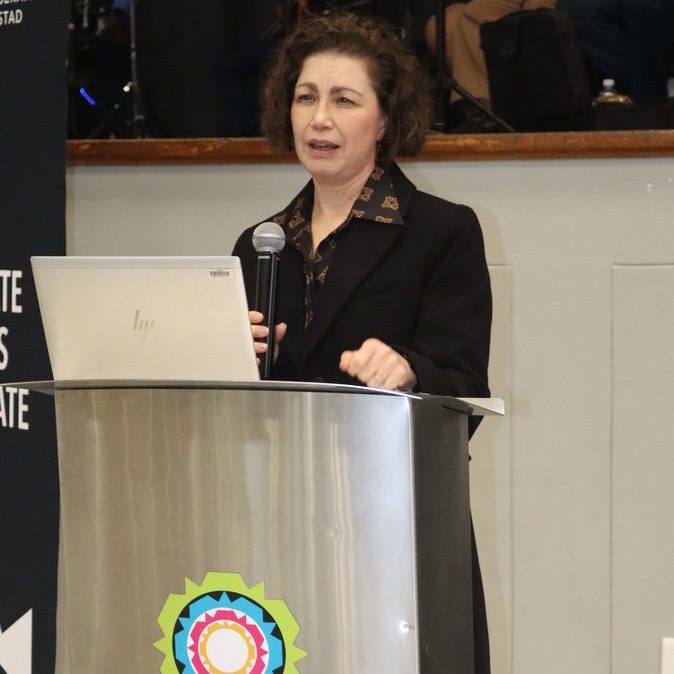 Helourine Seyffert addresses the Subcouncil 8 Civic Honours gathering at Strand Town Hall on 22 May.