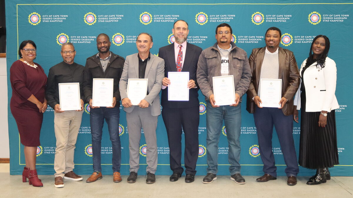 City officials honoured at the Subcouncil 8 Civic Honours ceremony with Chantal Cerfontein and Nonzuzo Jacob.