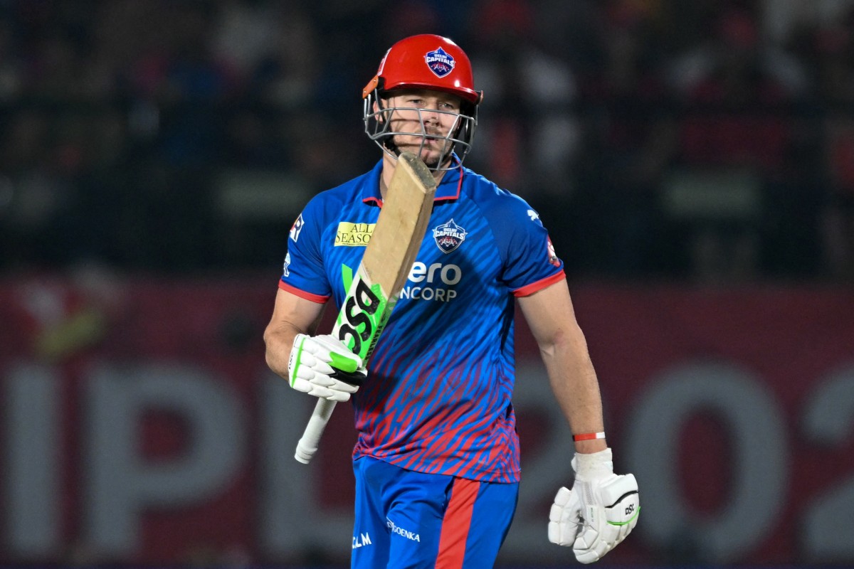Delhi Capitals' South African cricket player David Miller celebrates after scoring a half-century (50 runs) during the 2026 Indian Premier League (IPL) T20 match between Punjab Kings and Delhi Capitals at the Himachal Pradesh Cricket Association Stadium in Dharamsala
