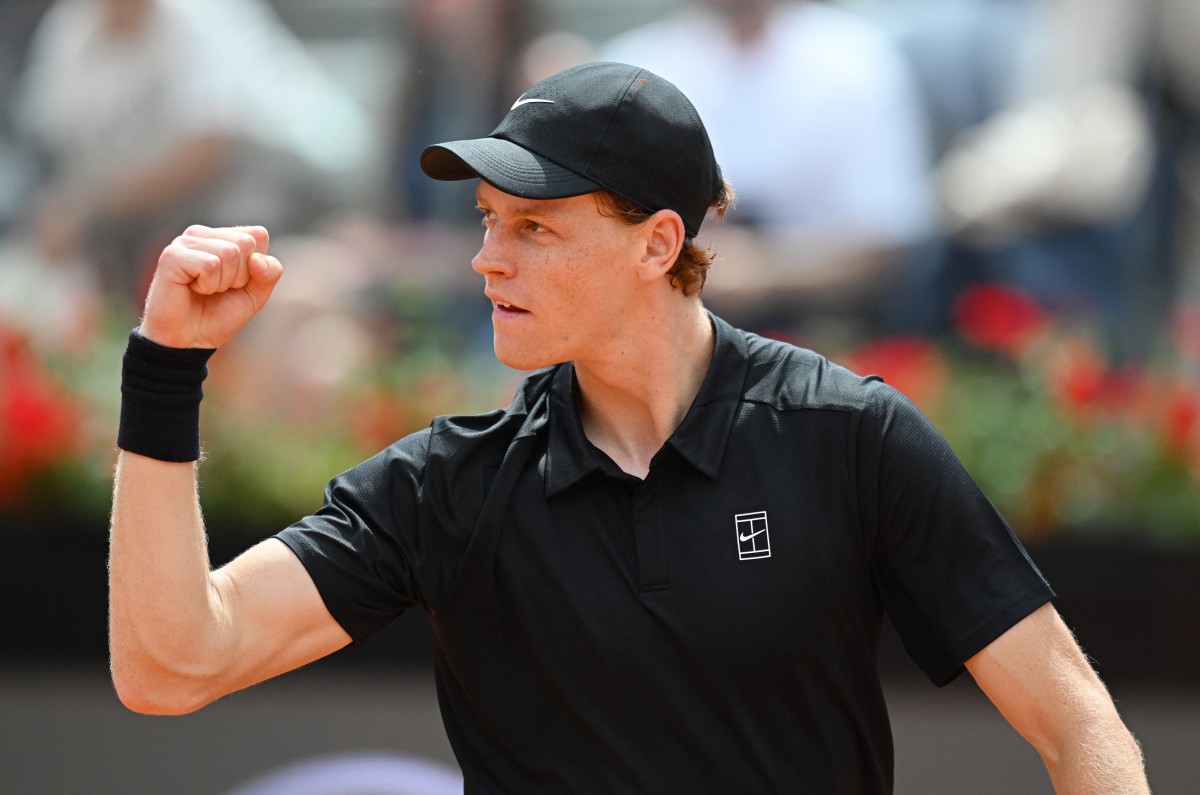Italy's Jannik Sinner celebrates after winning against Russia's Andrey Rublev during the ATP Rome Open