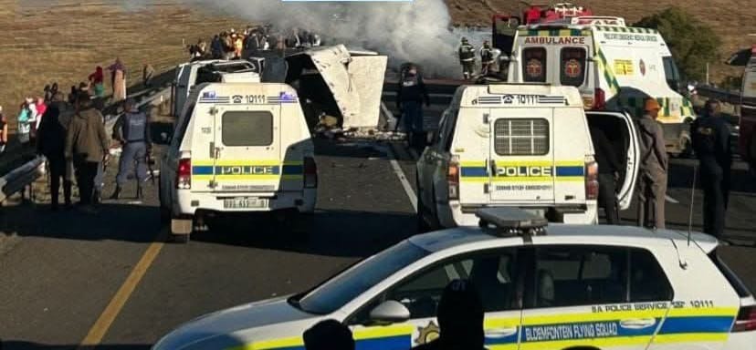 The scene of the cash-in-transit robbery that took place on the N8 near Botshabelo in the Free State on Saturday.