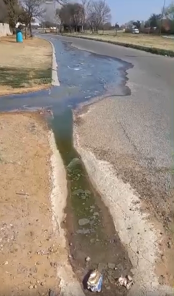 Raw sewage flows past St Helena Primary School in Welkom.