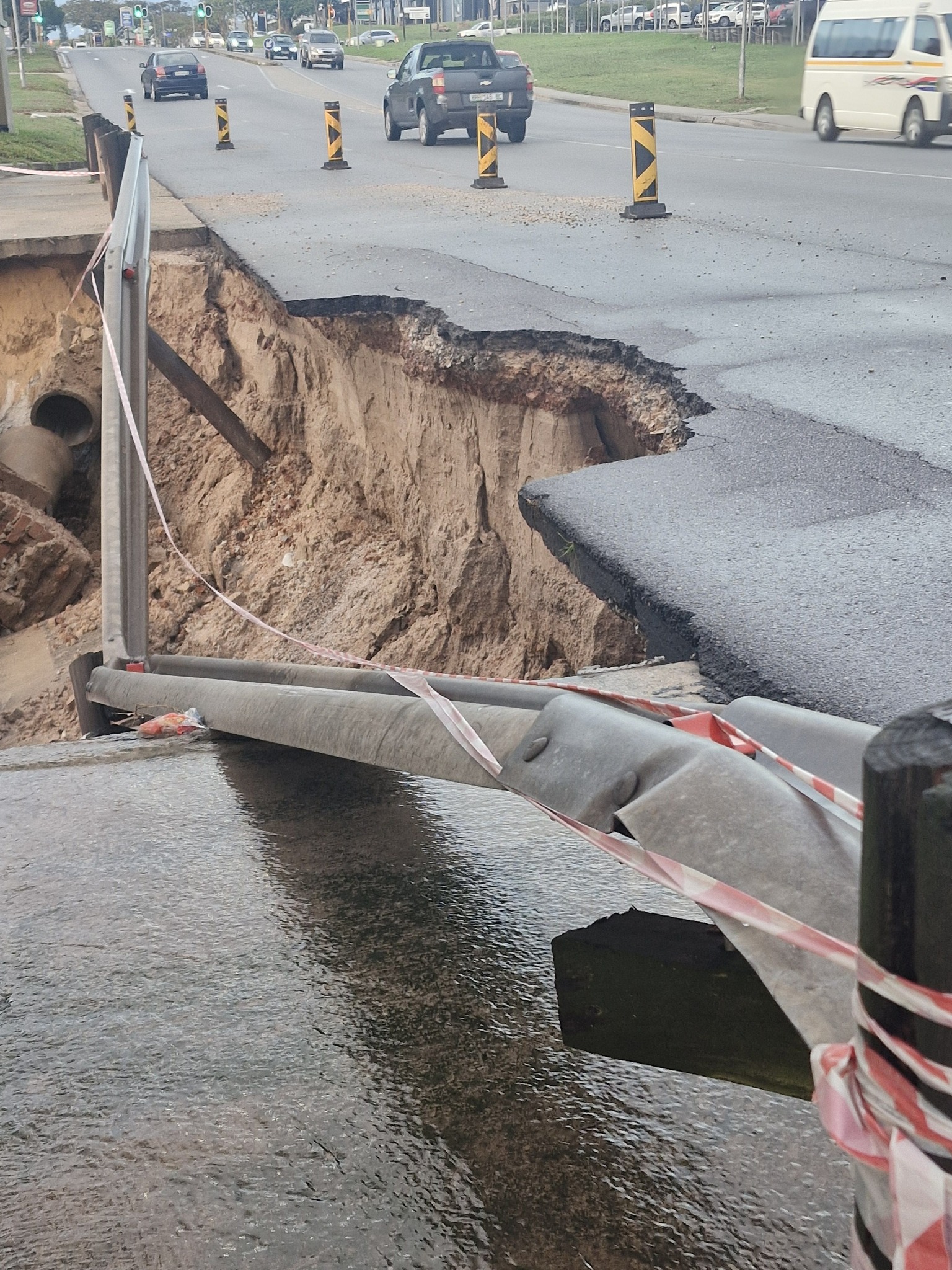 A portion of William Moffett Expressway crumbled after heavy rains.