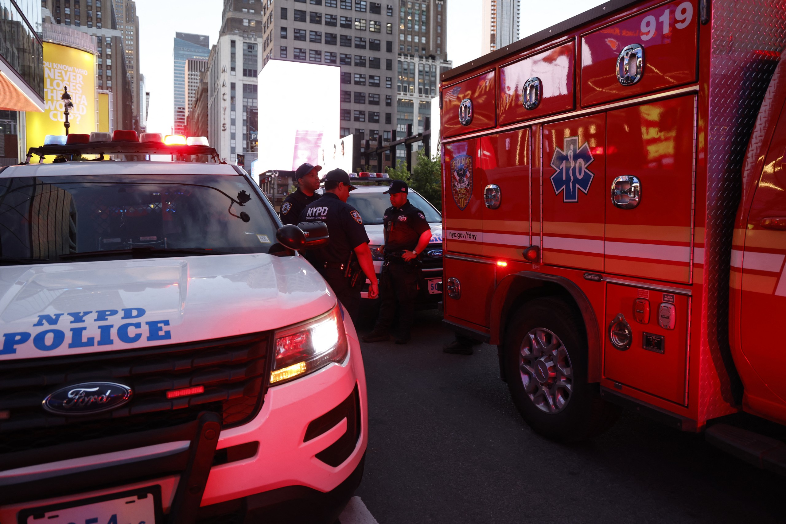 Police secure the scene at Penn Station following the stabbing incident on Sunday.