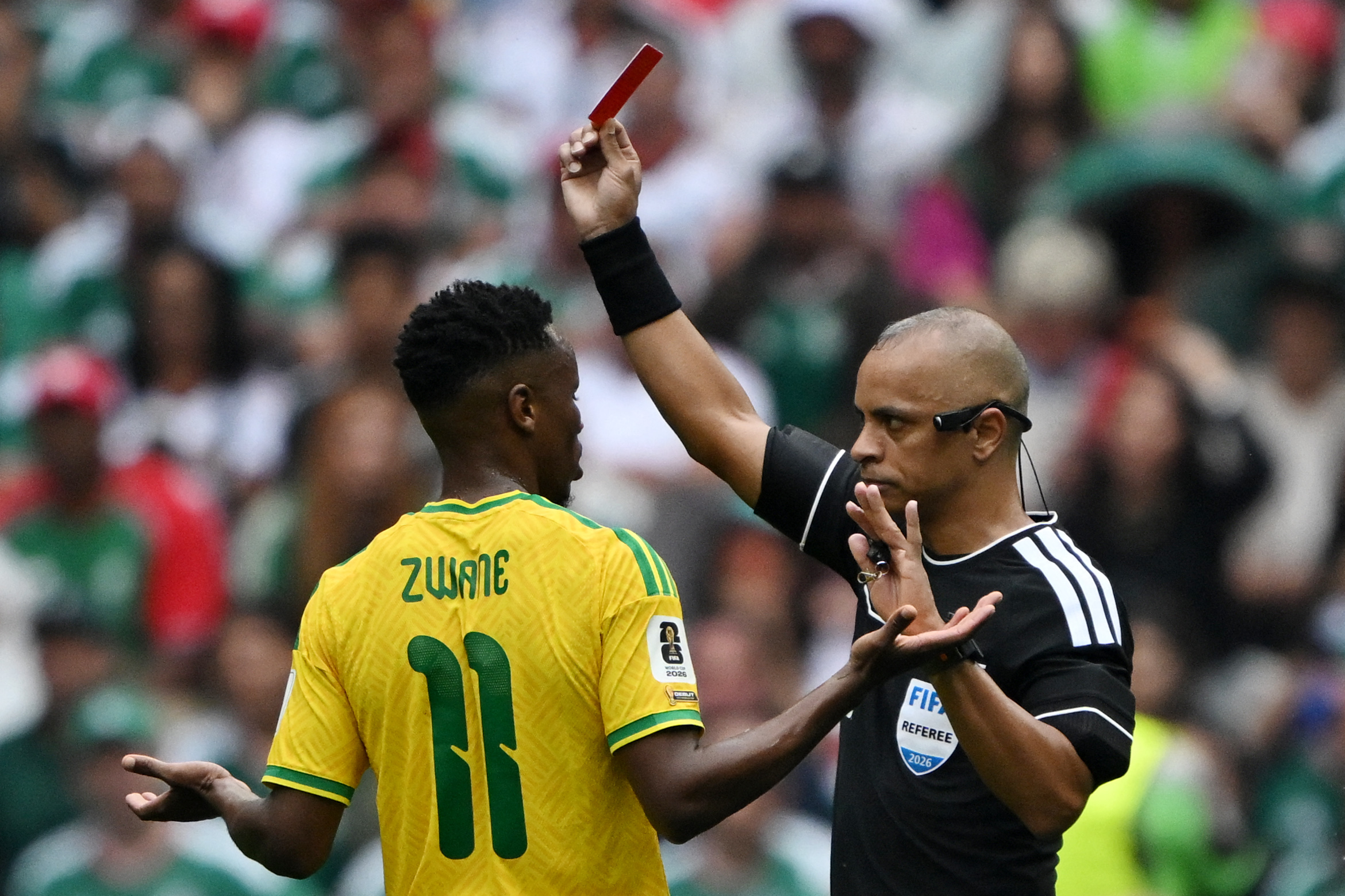 Nine-man Bafana Bafana crumble to Mexico in World Cup opener marred by double red card