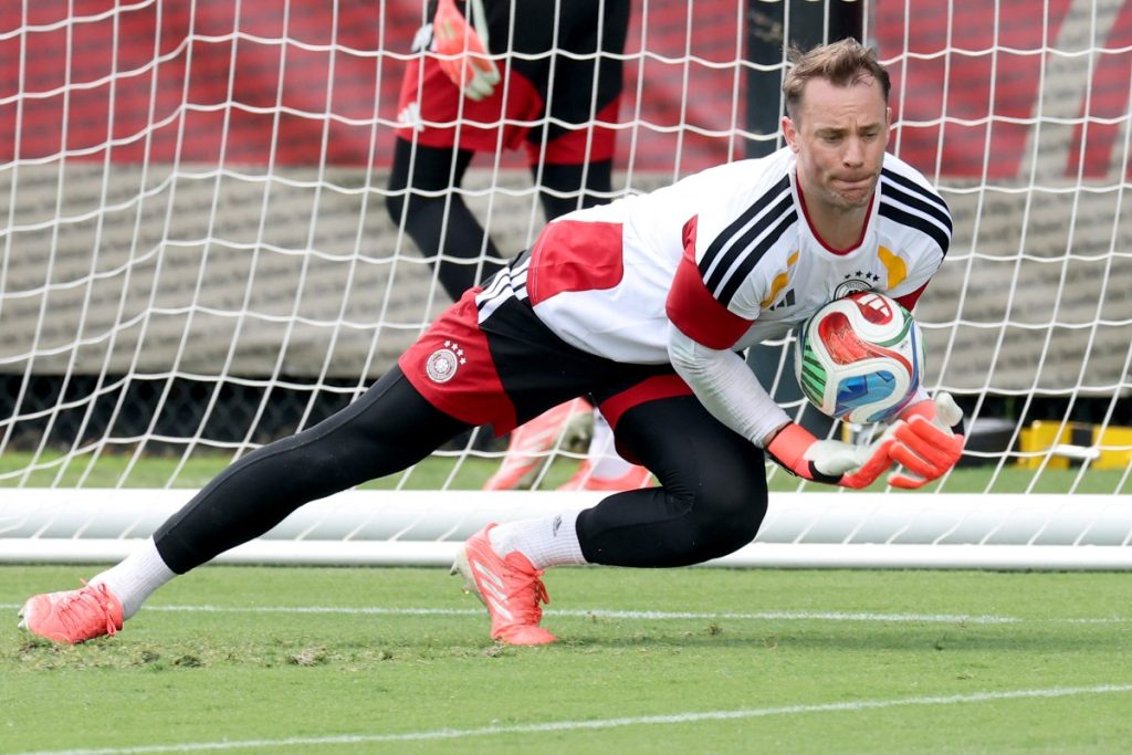 Manuel Neuer of Germany saves the ball during the training session at W. Dennie Spry Soccer Stadium.