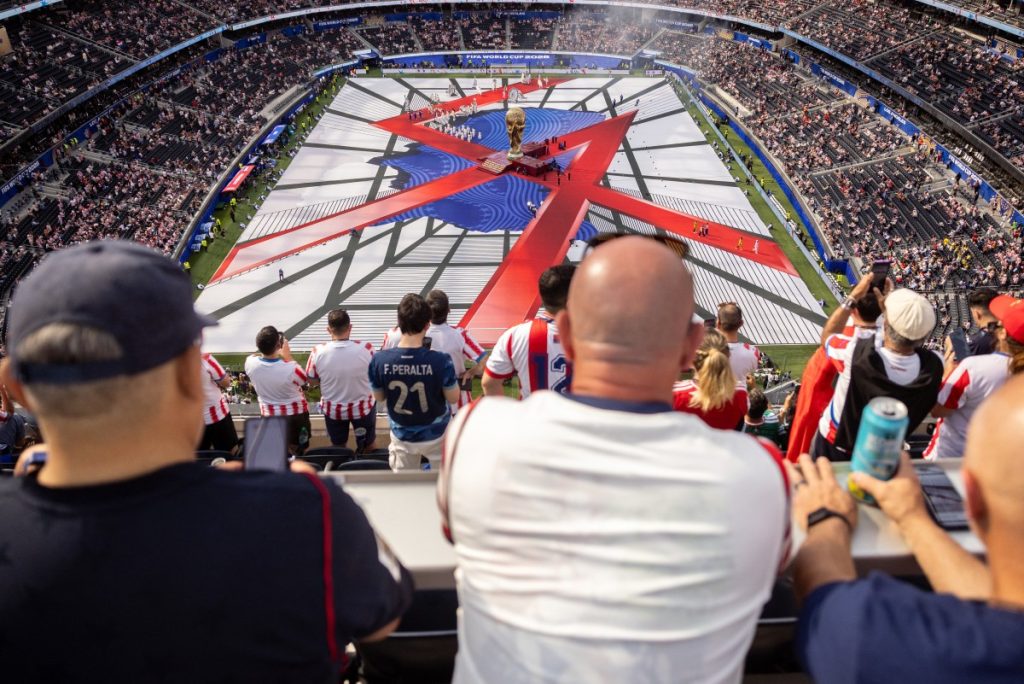 Fans watch the opening ceremony of the 2026 World Cup football tournament ahead of match between USA and Paraguay.