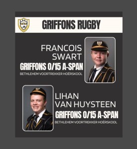 Griffons provinsiale spanne – o.15 Rugbyspelers van BVHS gekies