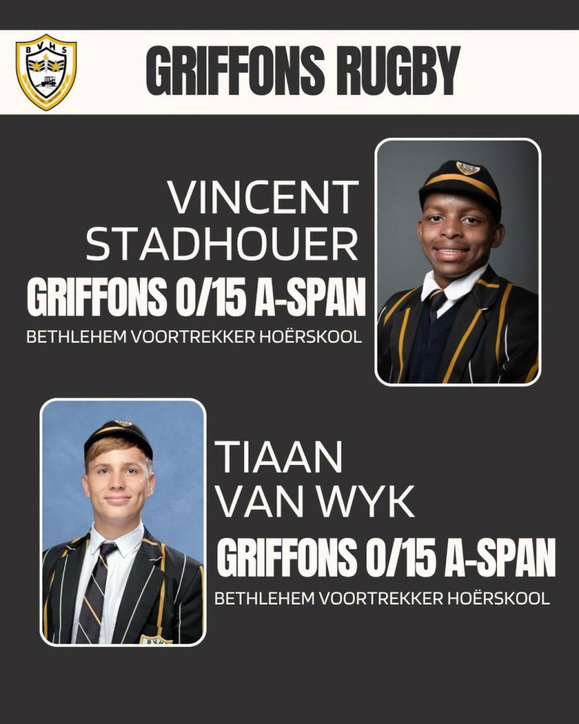 Griffons provinsiale spanne - o.15 Rugbyspelers van BVHS gekies